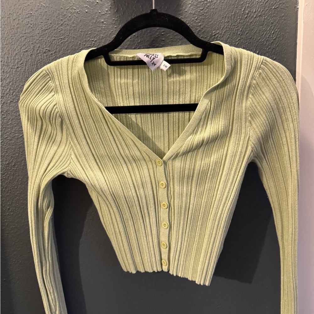 Princess Polly Light Green Ribbed Knit Top